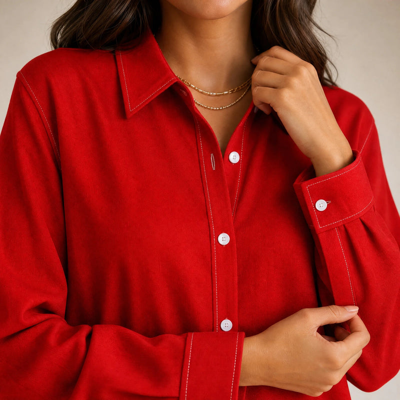 Beatrice | Women's Loose-Fit Linen-Look Blouse in Red, view 4