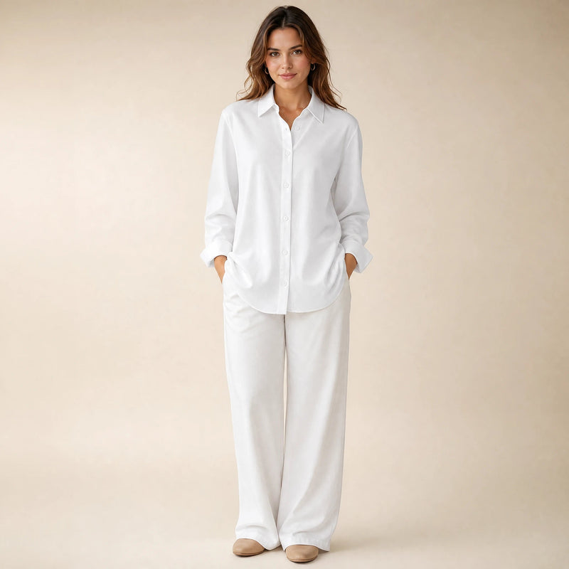 Beatrice | Women's Loose-Fit Linen-Look Blouse in White, view 1