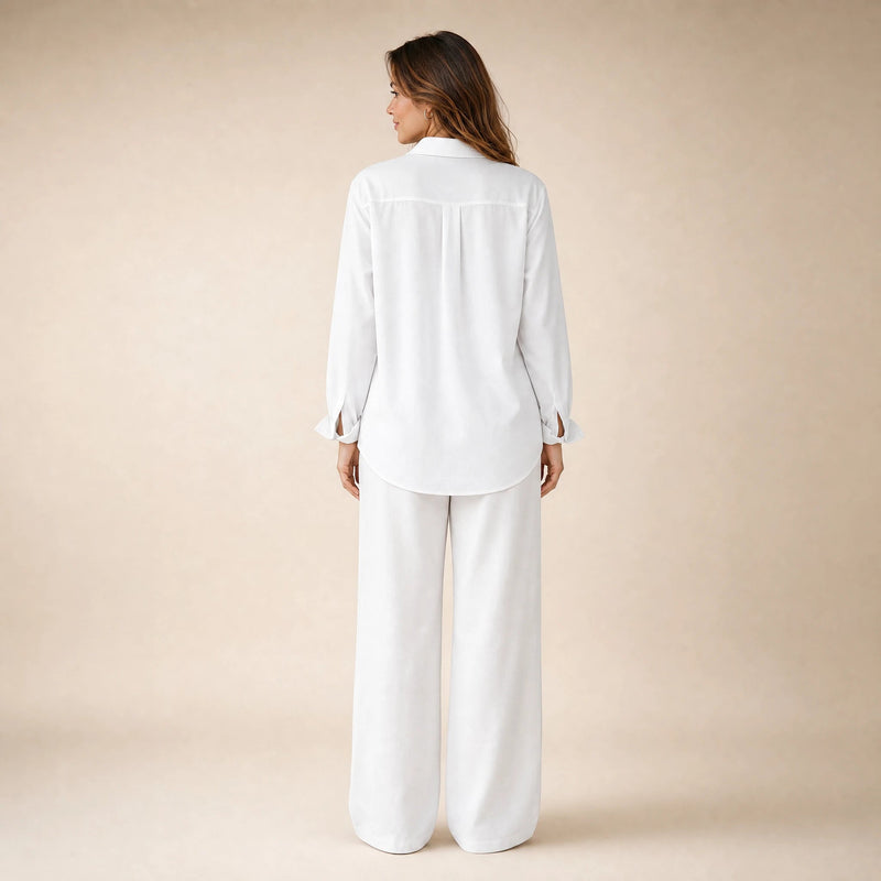 Beatrice | Women's Loose-Fit Linen-Look Blouse in White, view 2