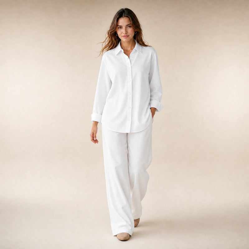Beatrice | Women's Loose-Fit Linen-Look Blouse in White, view 3