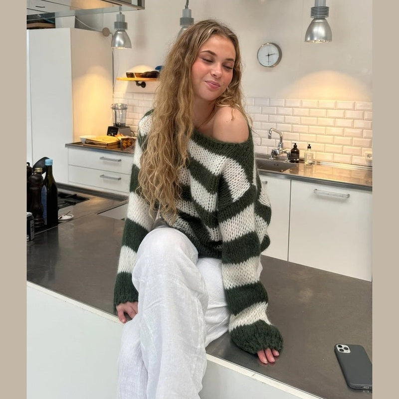 Bodil | Stribet Oversized Striktrøje, nærbillede 3