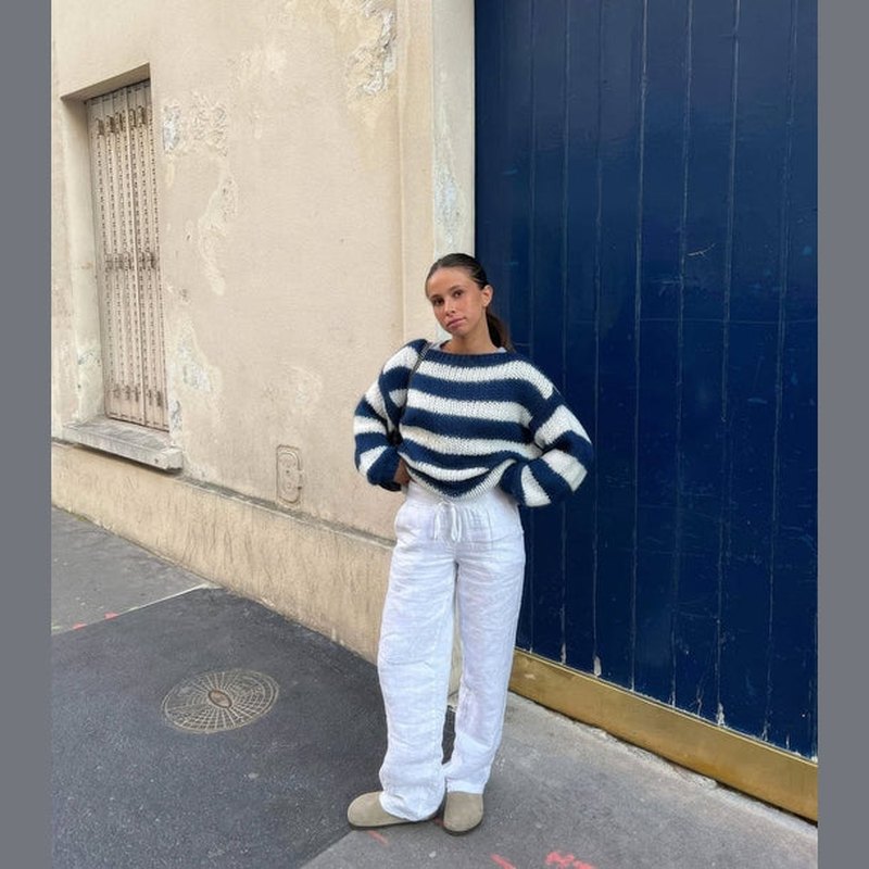 Bodil | Stribet Oversized Striktrøje, nærbillede