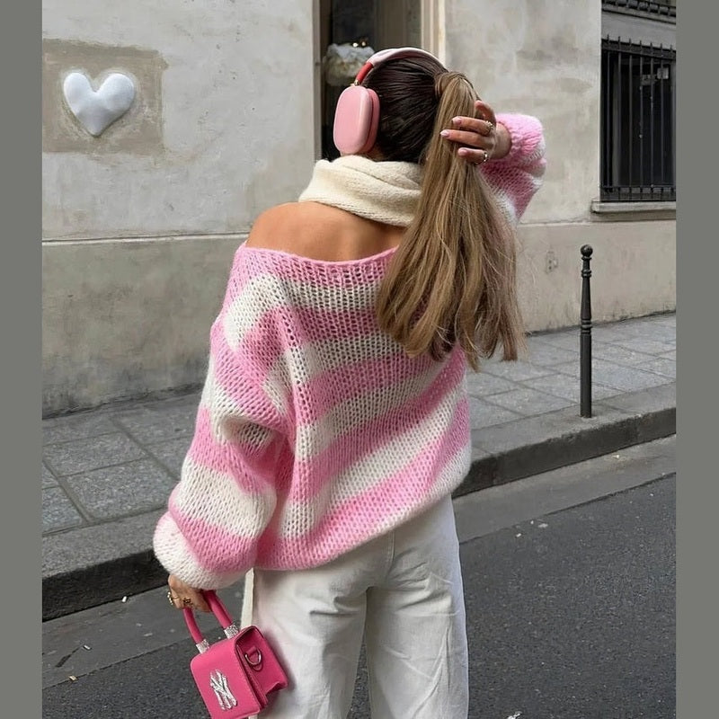 Bodil | Stribet Oversized Striktrøje, nærbillede 2