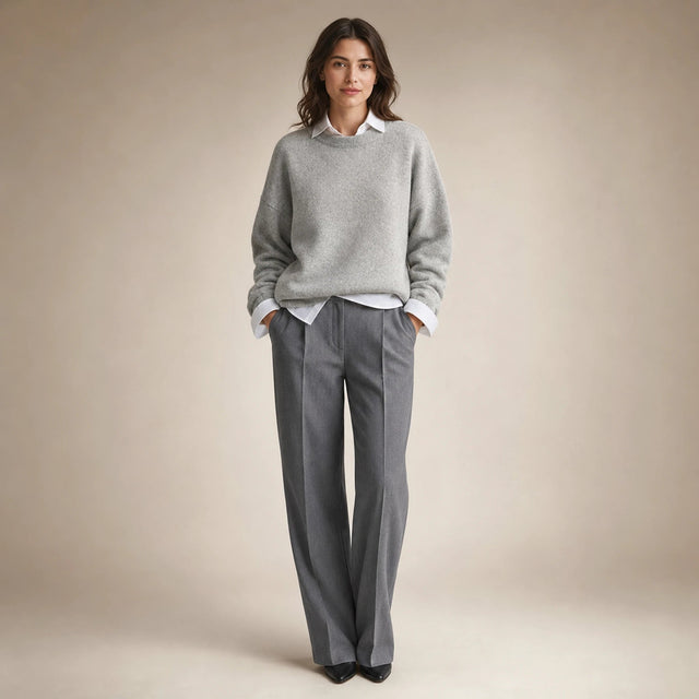 Camila | Women's Oversized Cashmere-Feel Crew-Neck Sweater in Gray, view 1