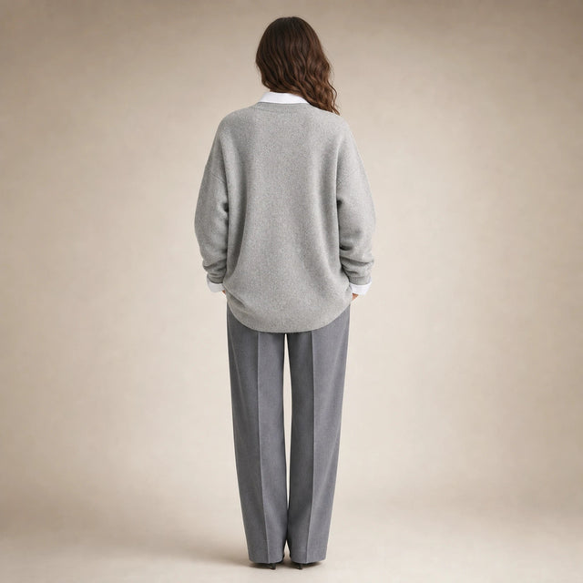 Camila | Women's Oversized Cashmere-Feel Crew-Neck Sweater in Gray, view 2