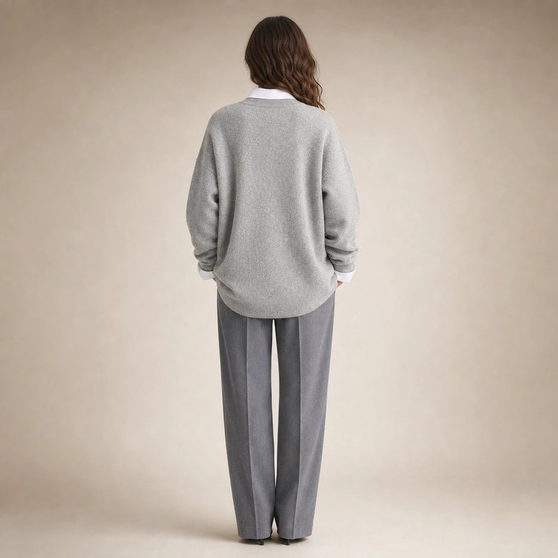 Camila | Women's Oversized Cashmere-Feel Crew-Neck Sweater in Gray, view 2