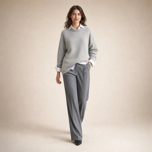 Camila | Women's Oversized Cashmere-Feel Crew-Neck Sweater in Gray, view 3