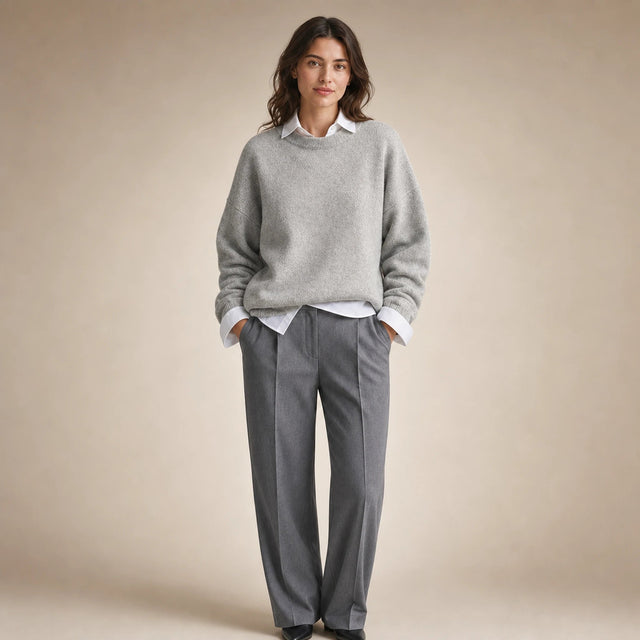 Camila | Women's Oversized Cashmere-Feel Crew-Neck Sweater in Gray, view 4