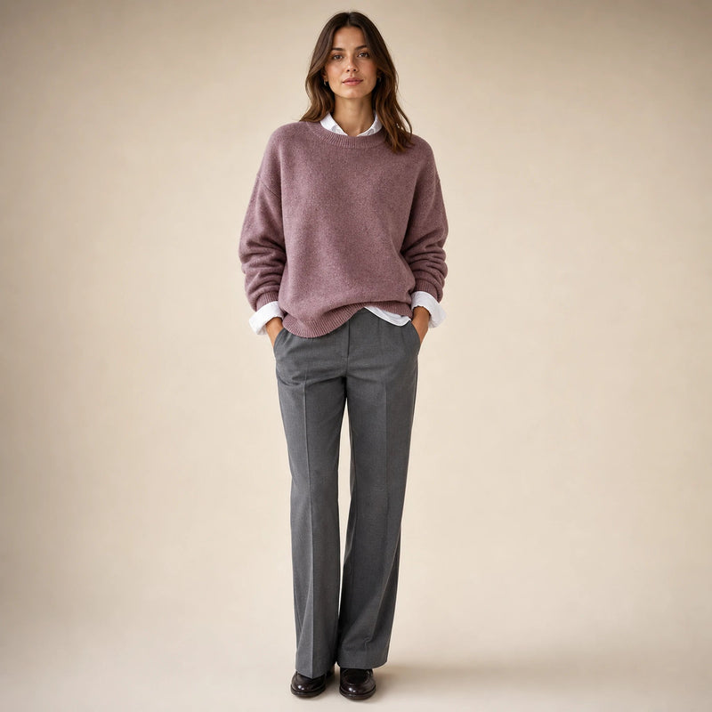 Camila | Women's Oversized Cashmere-Feel Crew-Neck Sweater in Pink, view 1