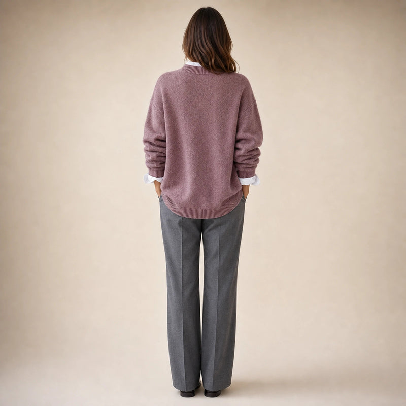 Camila | Women's Oversized Cashmere-Feel Crew-Neck Sweater in Pink, view 2