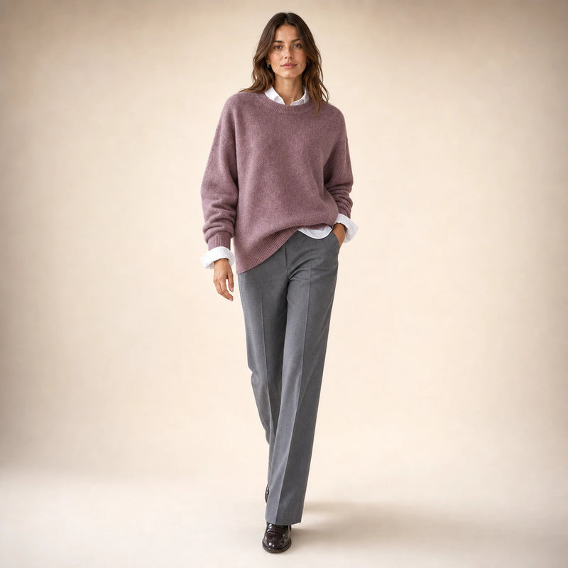 Camila | Women's Oversized Cashmere-Feel Crew-Neck Sweater in Pink, view 3