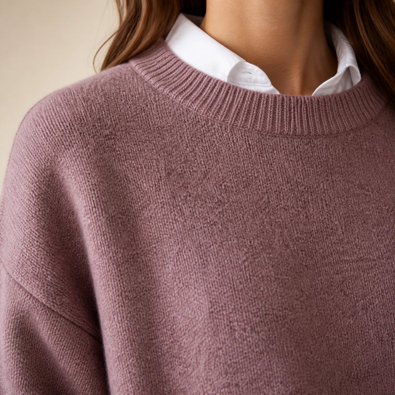Camila | Women's Oversized Cashmere-Feel Crew-Neck Sweater in Pink, view 4
