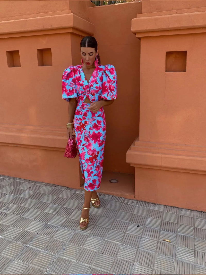 Camila | Festkjole med Pufærmer i Lys Rosa, styling