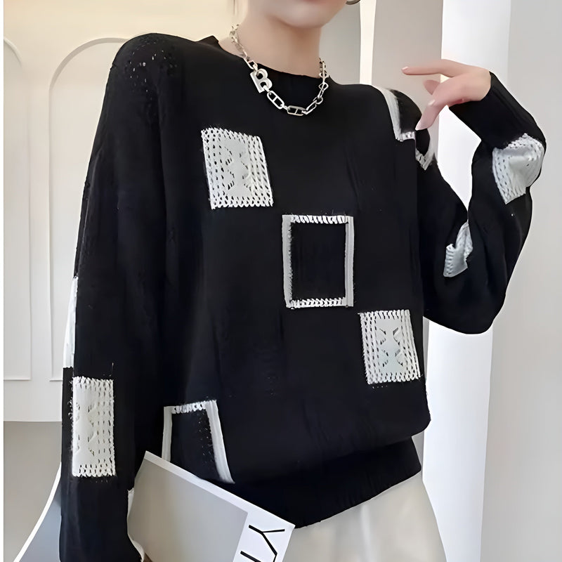 Camilla | Strik med geometrisk patchwork i Sort, forfra