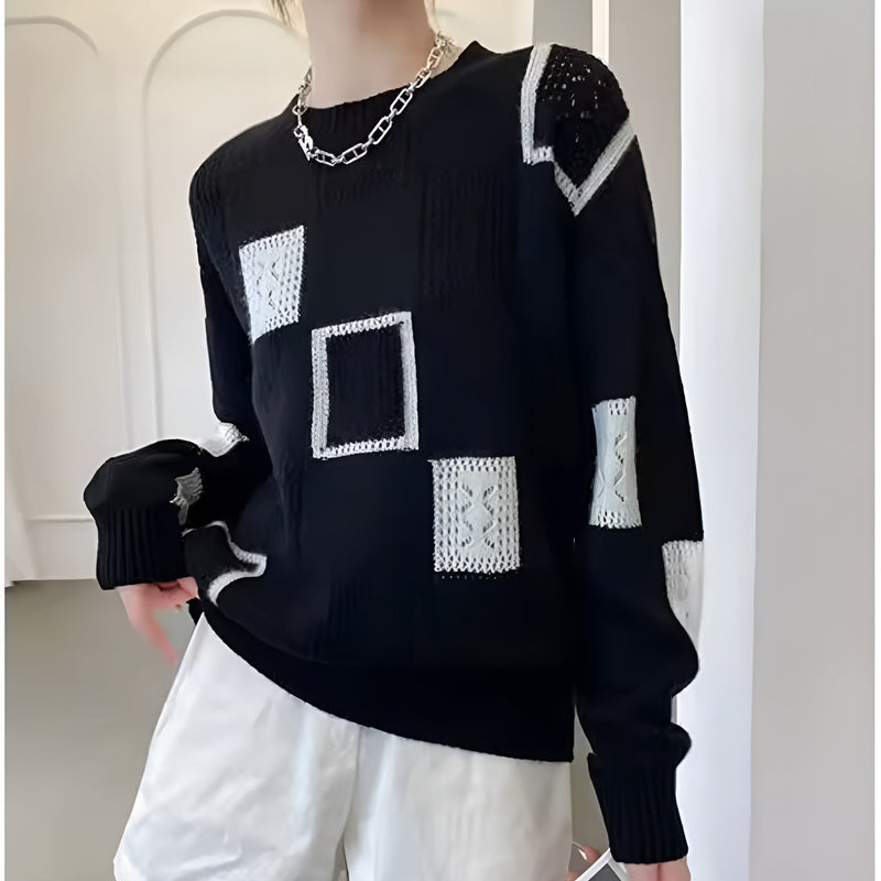 Camilla | Strik med geometrisk patchwork i Sort, forfra