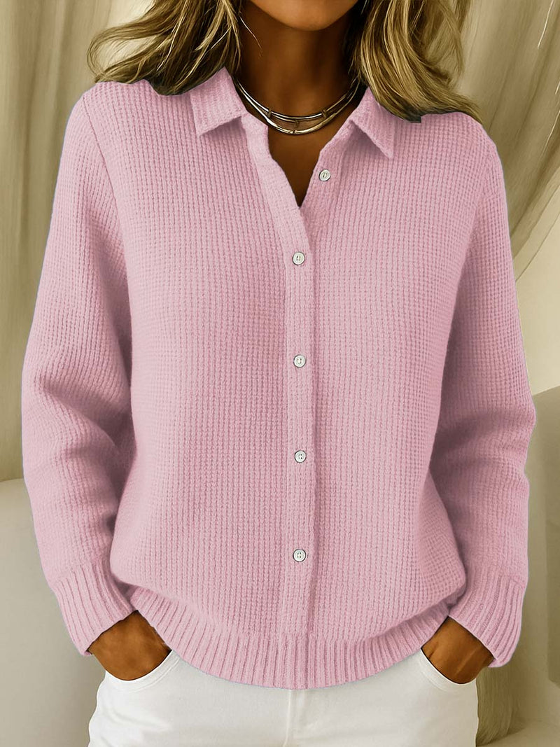 Cecilie | Strikket Skjortebluse i Rosa, produktbillede