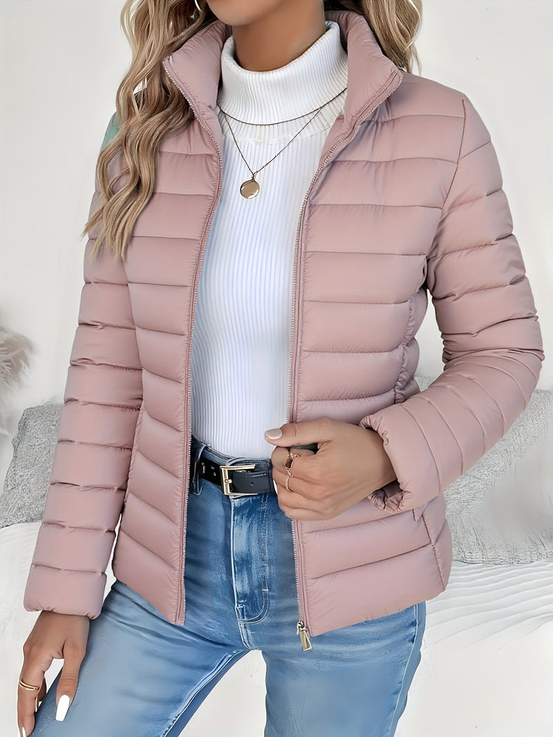Cecilie | Quiltet Overgangsjakke i Lys Rosa, forfra