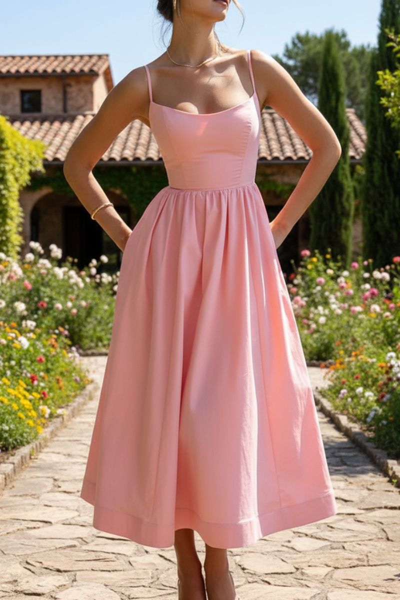 Celine | Sommerkjole i poplin i Rosa, forfra