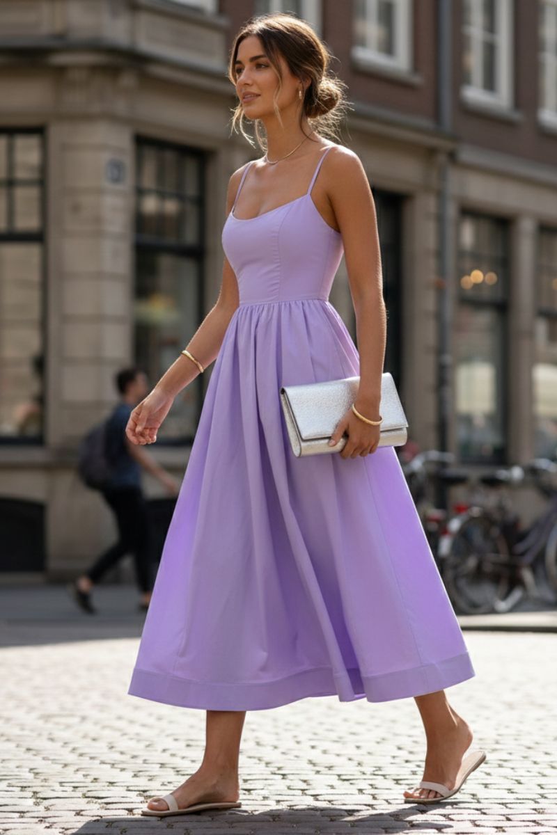Celine | Sommerkjole i poplin i Lilla, forfra