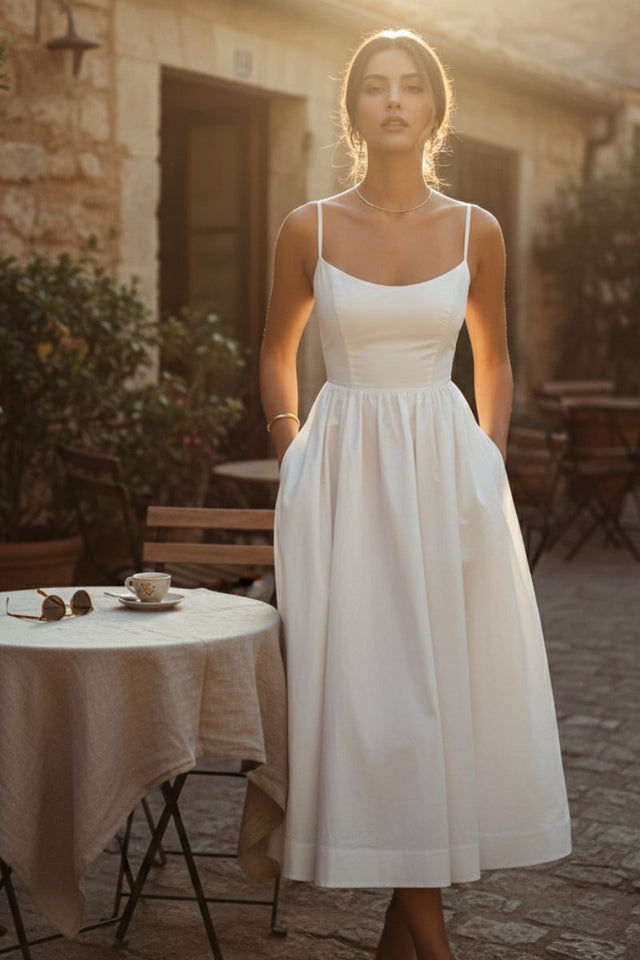 Celine | Sommerkjole i poplin i Hvid, forfra