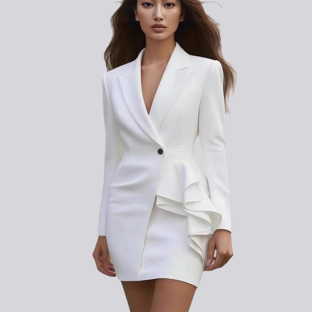 Chloe | Blazerkjole asymmetrisk i Hvid, forfra