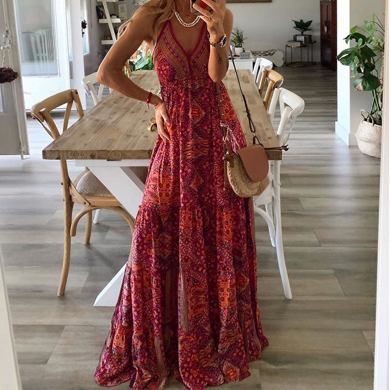 Clara | Boho maxikjole i Rød, forfra