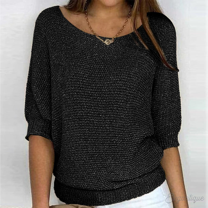 Eleonora | Sweater med Flagermusærmer i Sort, nærbillede