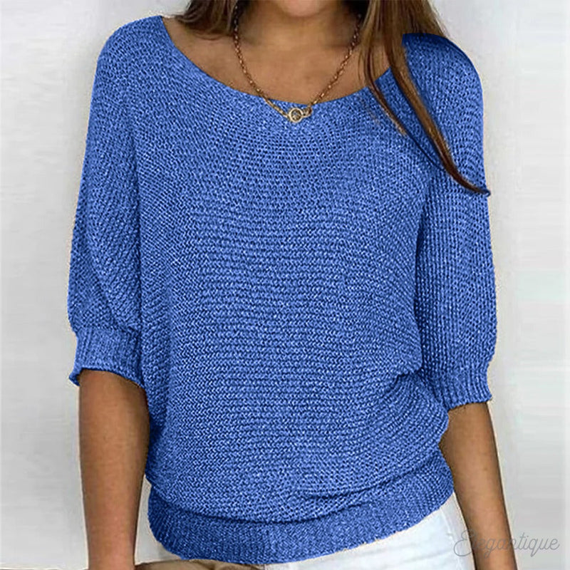 Eleonora | Sweater med Flagermusærmer i Blå, nærbillede