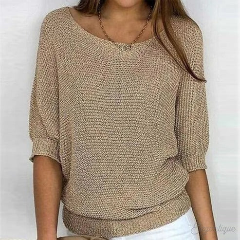 Eleonora | Sweater med Flagermusærmer i Camel, nærbillede