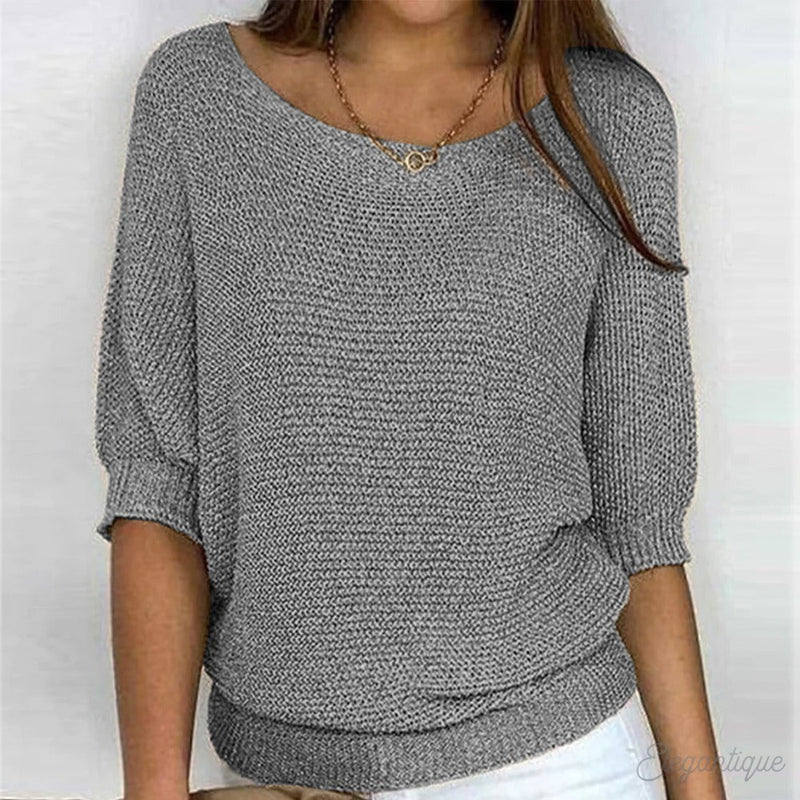 Eleonora | Sweater med Flagermusærmer i Grå, nærbillede