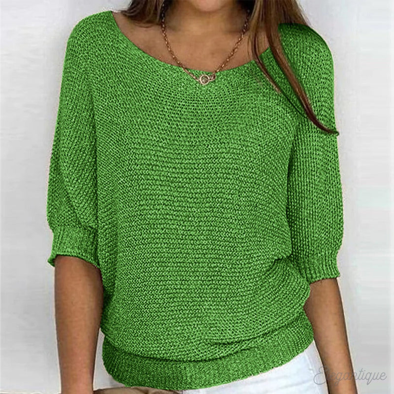 Eleonora | Sweater med Flagermusærmer i Grøn, nærbillede