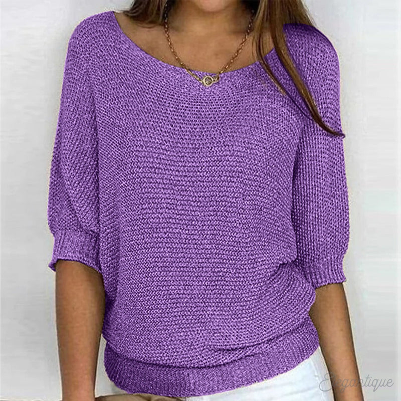 Eleonora | Sweater med Flagermusærmer i Lilla, nærbillede