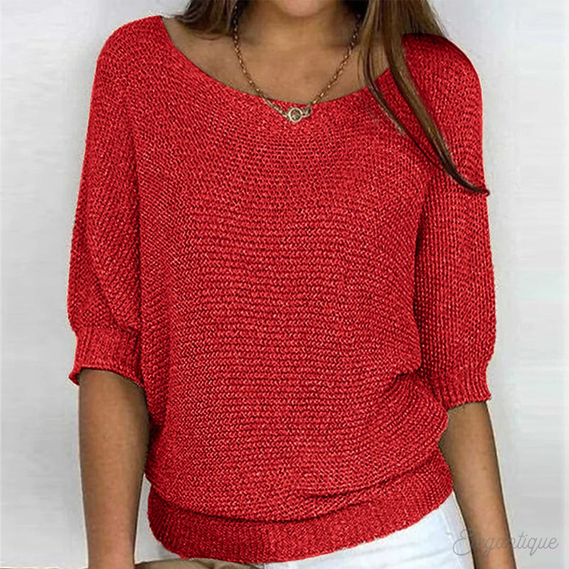 Eleonora | Sweater med Flagermusærmer i Rød, nærbillede
