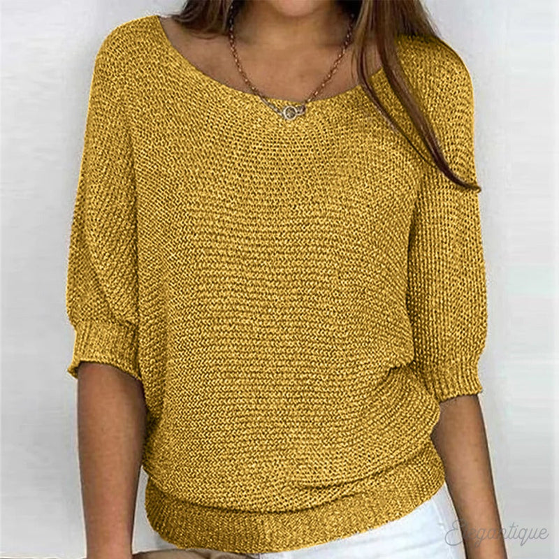Eleonora | Sweater med Flagermusærmer i Gul, nærbillede