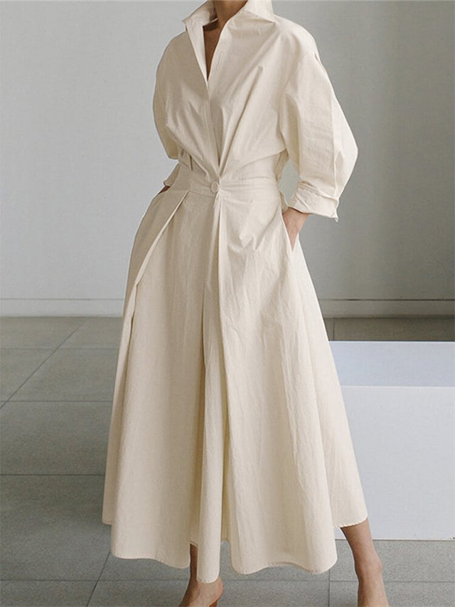 Elfriede | Knude-talje Skjortekjole i Beige, forfra