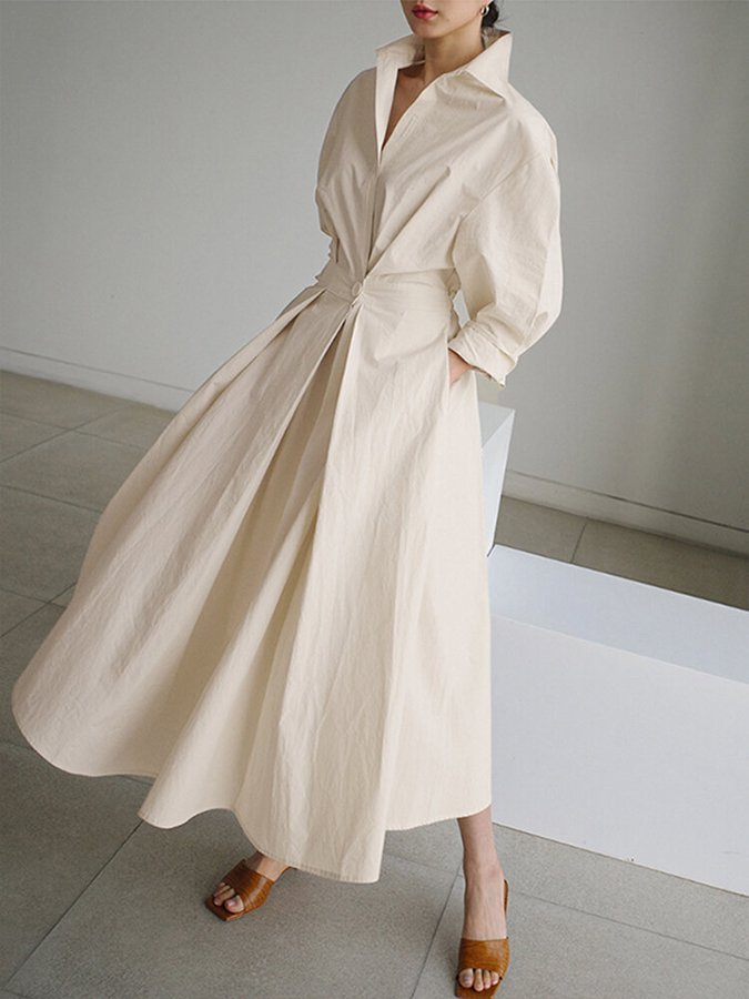 Elfriede | Knude-talje Skjortekjole i Beige, bagfra