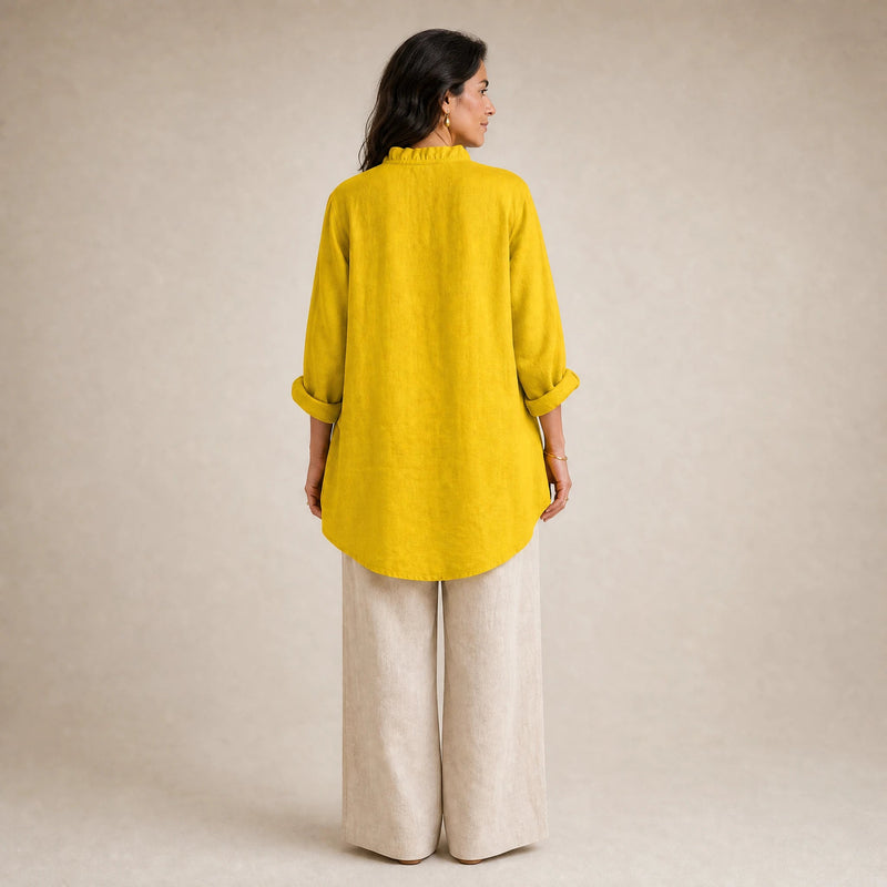 Eliana | Hørlook Flæsebluse i Gul, studie fra siden