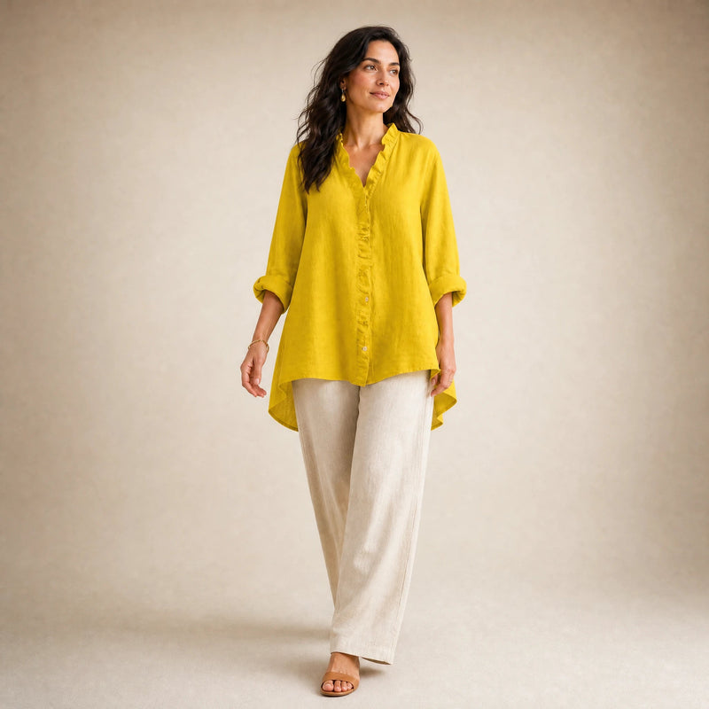 Eliana | Hørlook Flæsebluse i Gul, studie bagfra