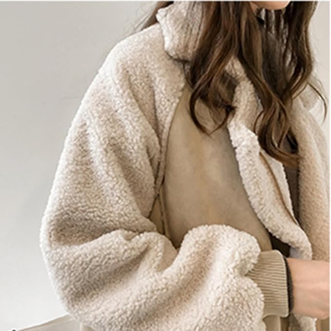 Elin | Aviatorjakke i Ruskind-look i Beige, nærbillede af krave