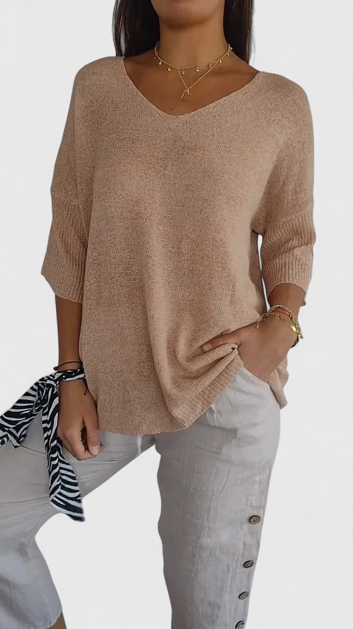 Ellen | Bluse med V-hals i Abrikos, forfra