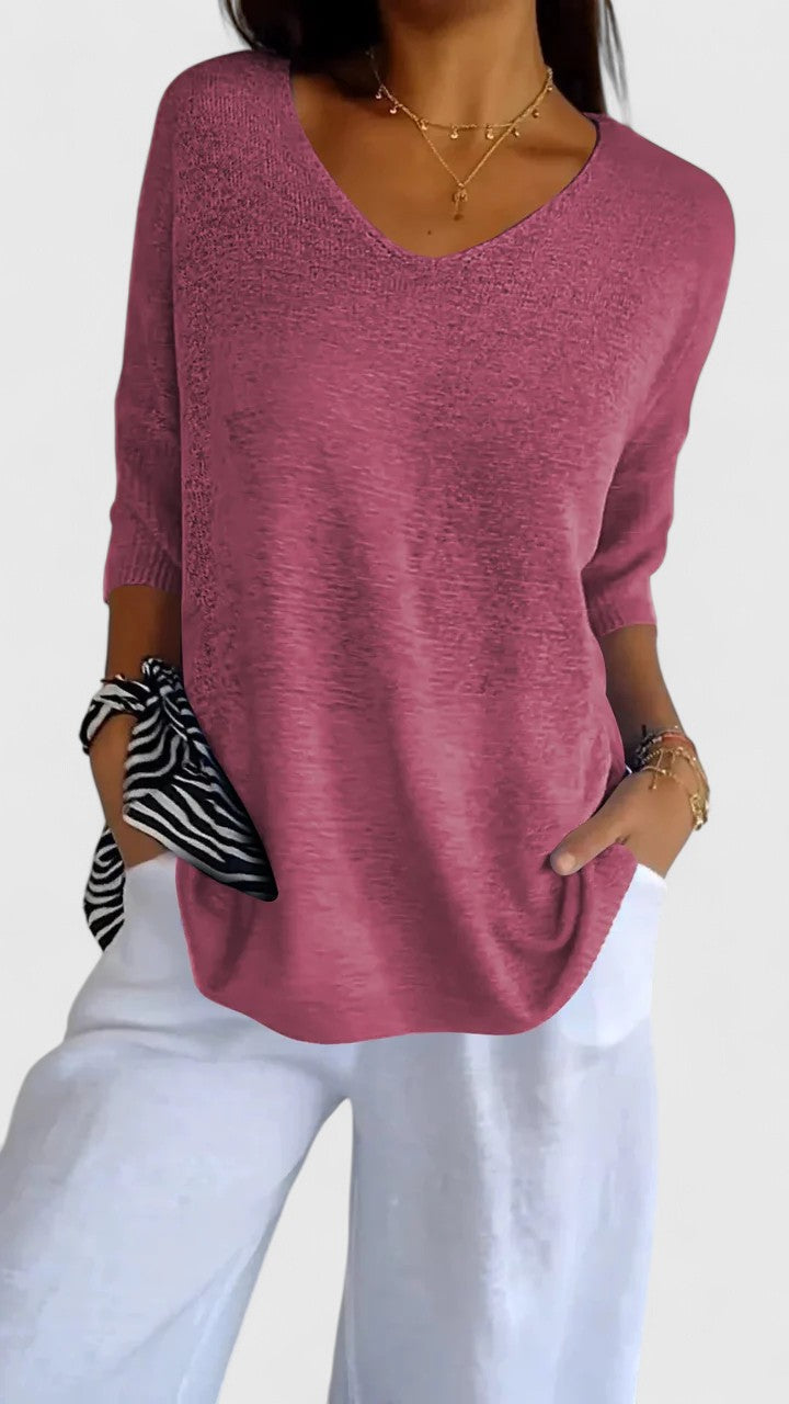 Ellen | Bluse med V-hals i Rosa, forfra