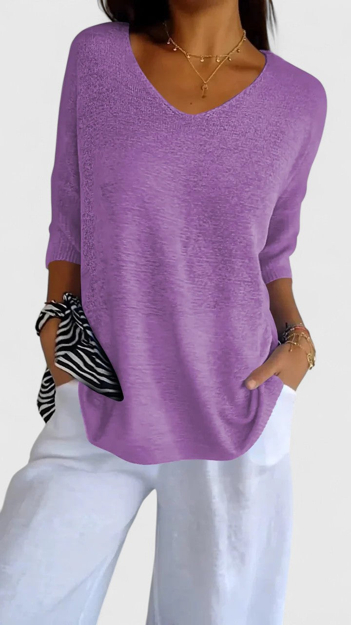 Ellen | Bluse med V-hals i Lilla, forfra