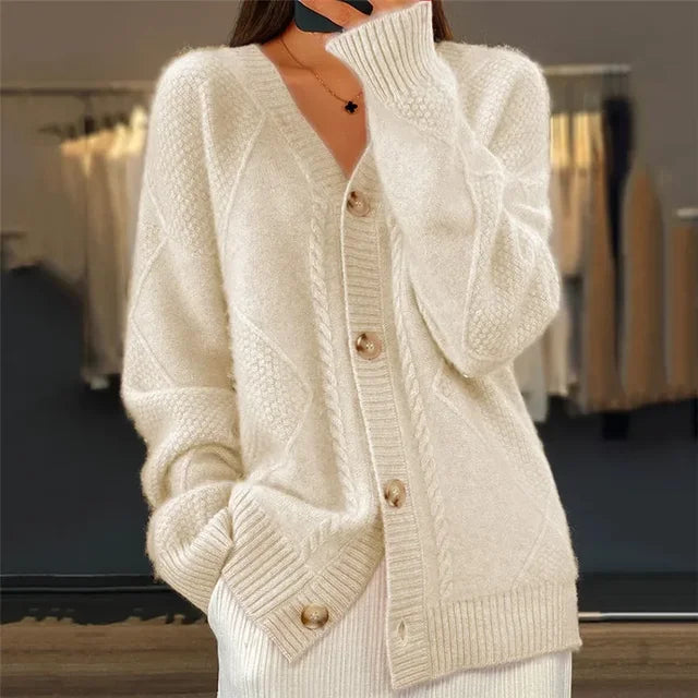 Cardigan Dame i Kashmir-look, Knaplukning i Beige, produktbillede
