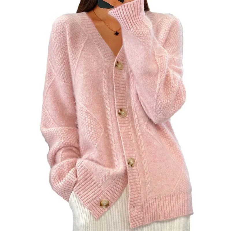 Cardigan Dame i Kashmir-look, Knaplukning i Rosa, produktbillede