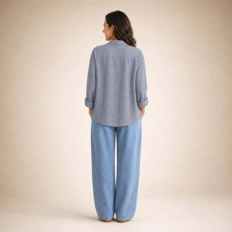 Emilia | Women's Cotton-Like Button-Up Blouse in Gray, view 2