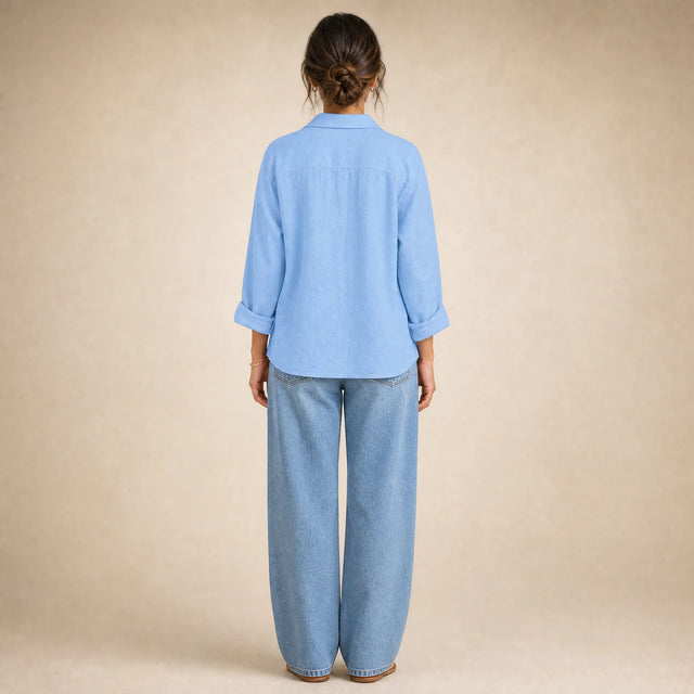 Emilia | Women's Cotton-Like Button-Up Blouse in Light Blue, view 2