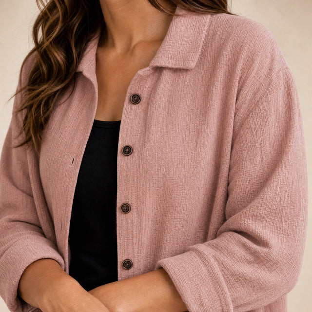 Emilia | Women's Cotton-Like Button-Up Blouse in Pink, view 4