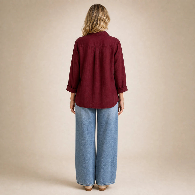 Emilia | Women's Cotton-Like Button-Up Blouse in Red, view 2