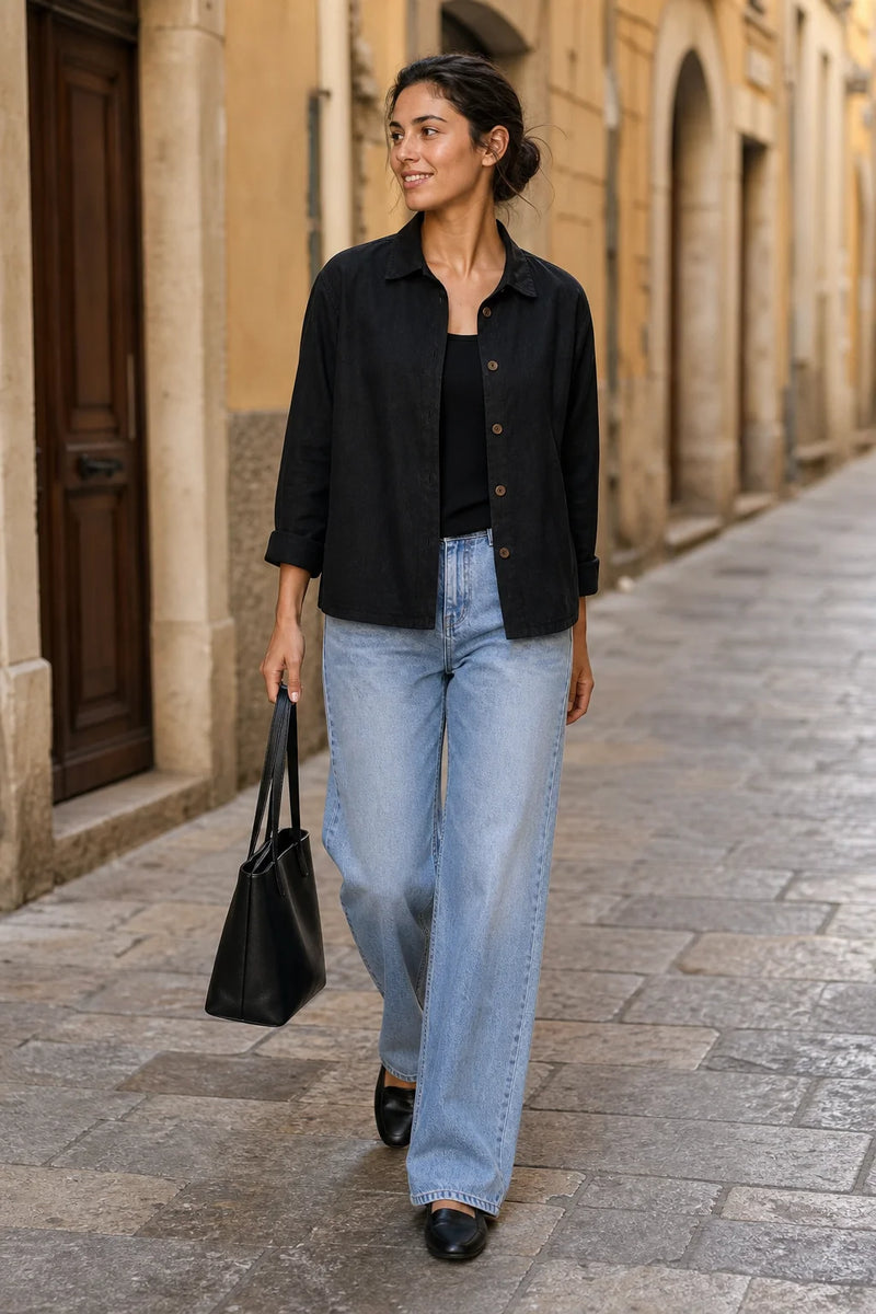 Emilia | Bluse i Bomuldslignende Stof i Sort, gadelook