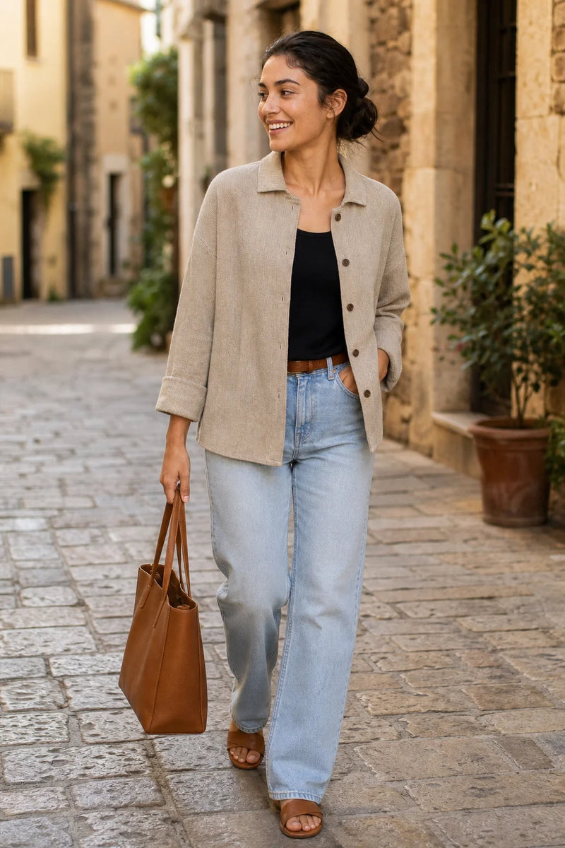 Emilia | Bluse i Bomuldslignende Stof i Khaki, gadelook
